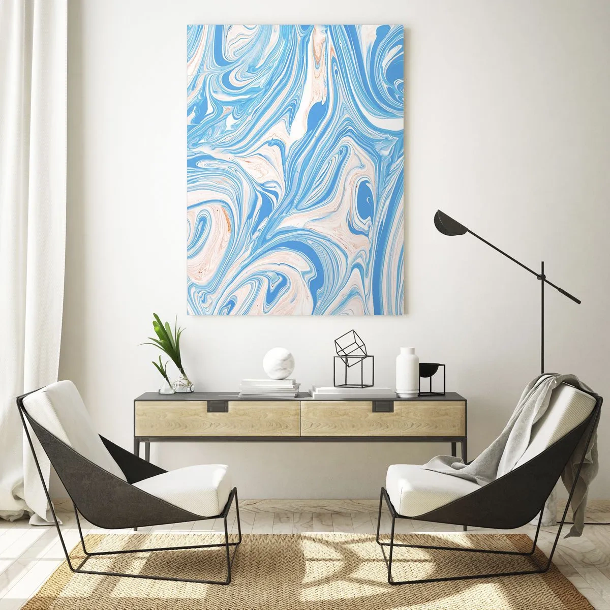 Impression sur verre - Image sur verre - Motif abstrait dans les tons turquoise et beige - 50x70cm - Bassin turquoise - Décoration murale moderne pour le salon et la chambre ARTTOR