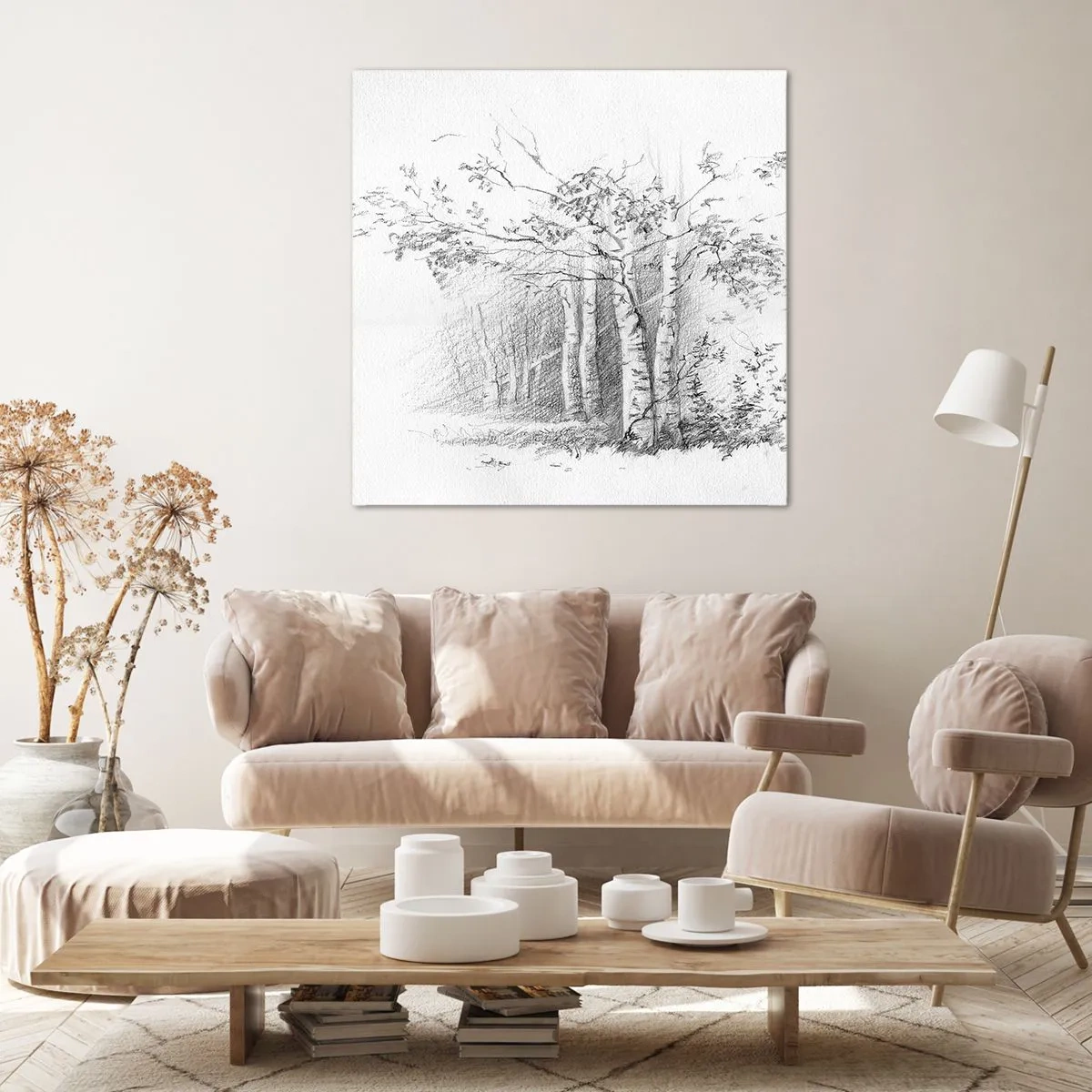 Impression sur toile - Image sur toile - Lumière d'une forêt de bouleaux - 50x50 cm