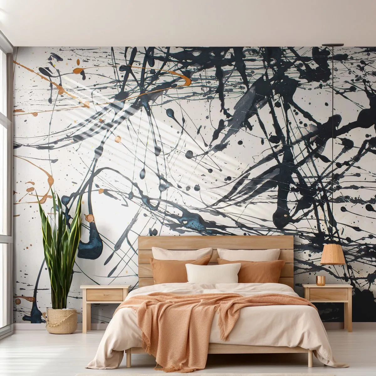 Papier Peint Photo Premium Sand - Taches et lignes abstraites - 100x70cm - Ca a du sens ou ça n'en a pas ? - Décoration murale moderne pour le salon et la chambre ARTTOR