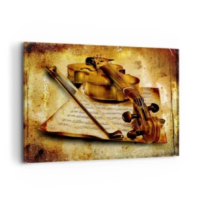 Impression sur toile - Image sur toile - Un violon avec une partition sur un fond vintage aux tons chauds - 120x80cm - Besoin immédiat d'un virtuose - Décoration murale moderne pour le salon et la chambre ARTTOR