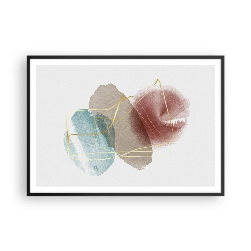 Affiche dans un cadre noir - Poster - Formes abstraites aux couleurs délicates et aux lignes dorées - 100x70cm - Coraux de l'espace - Décoration murale moderne pour le salon et la chambre ARTTOR