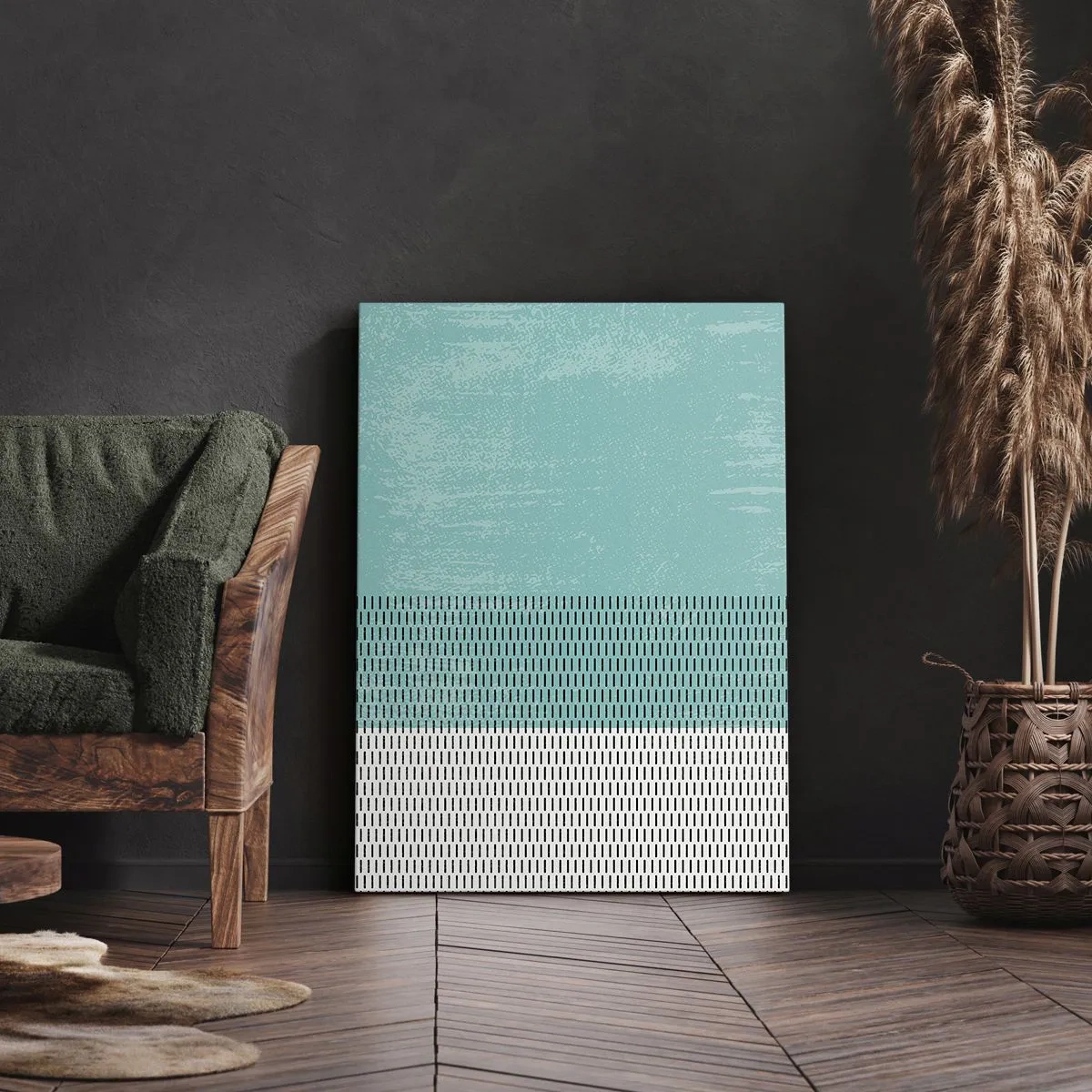 Impression sur toile - Image sur toile - Composition géométrique avec turquoise et lignes - 50x70cm - Composition équilibrée - Décoration murale moderne pour le salon et la chambre ARTTOR