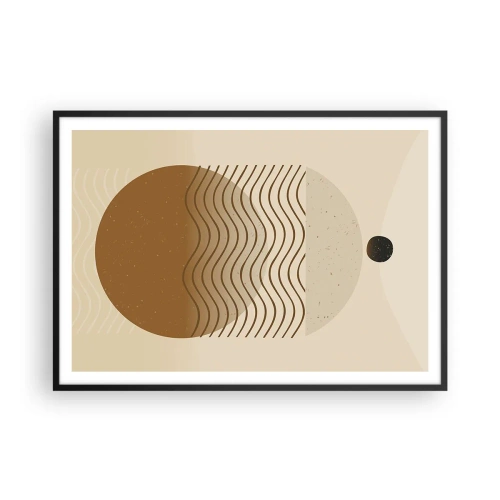 Affiche dans un cadre noir - Poster - Abstraction géométrique avec des cercles et des lignes ondulées aux couleurs chaudes. - 100x70cm - Sur l'origine des figures géométriques - Décoration murale moderne pour le salon et la chambre ARTTOR