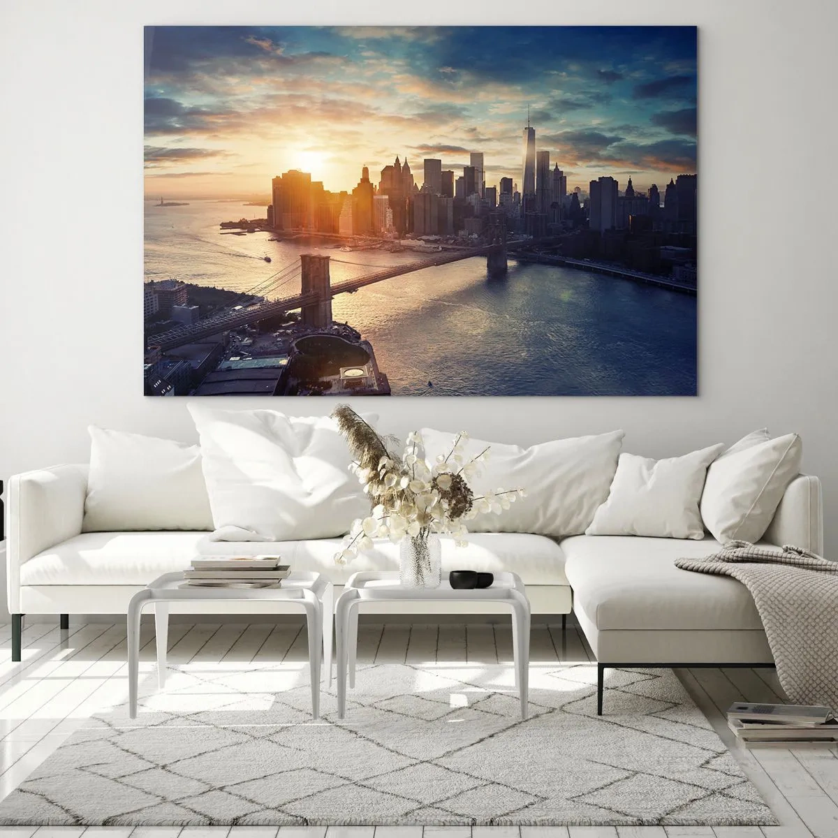 Impression sur verre - Image sur verre - Vue de la ville au coucher du soleil avec le pont au premier plan - 120x80cm - Monument de la culture occidentale - Décoration murale moderne pour le salon et la chambre ARTTOR