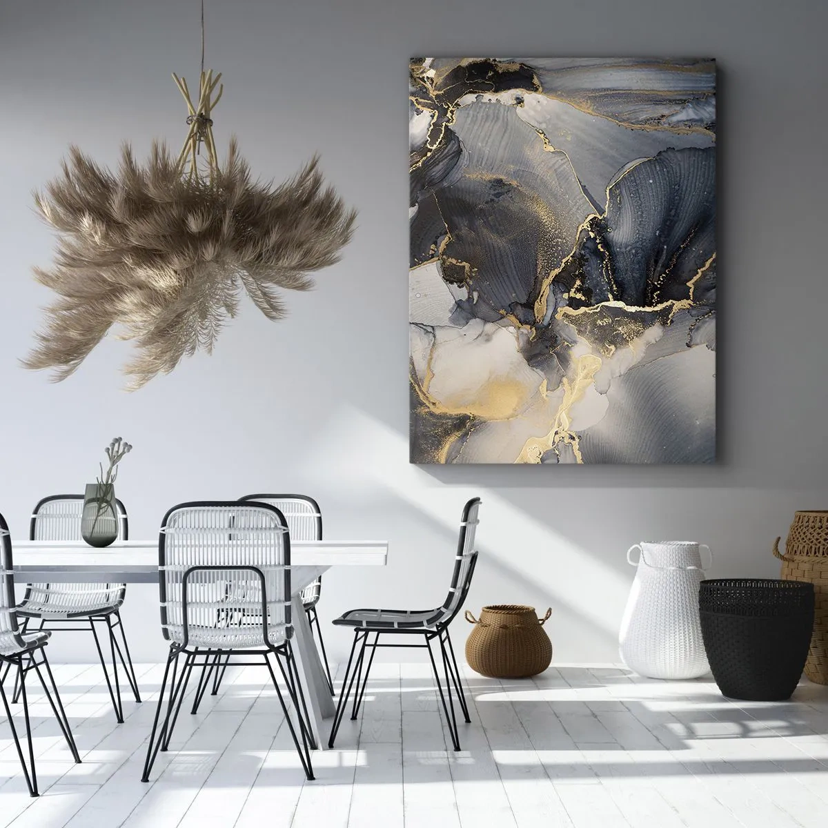 Impression sur toile - Image sur toile - Abstrait or et gris sur toile - 50x70cm - La vie de la pierre - Décoration murale moderne pour le salon et la chambre ARTTOR