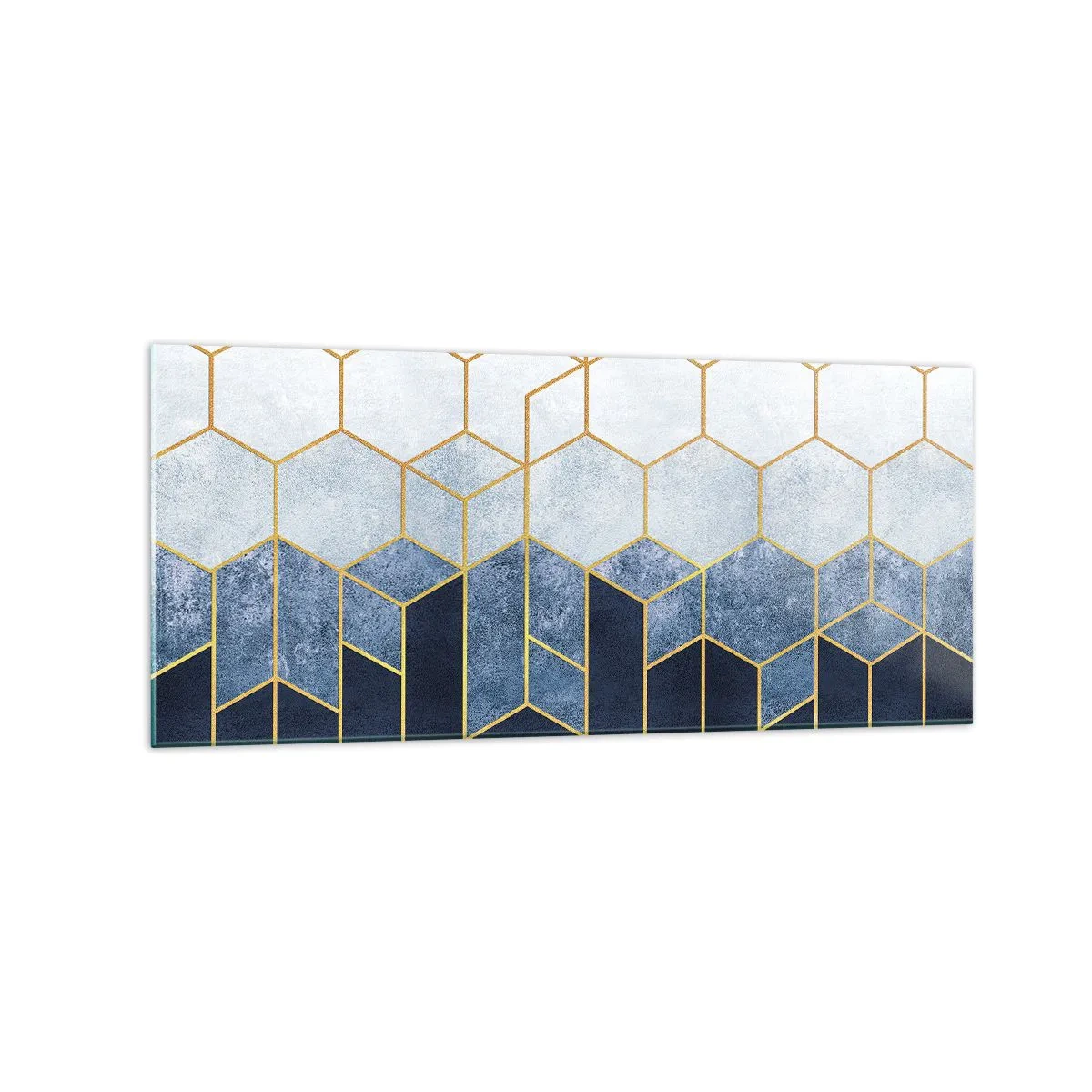 Impression sur verre - Image sur verre - Motif géométrique dans les tons or et bleu marine - 120x50cm - Composition en rythme syncopé - Décoration murale moderne pour le salon et la chambre ARTTOR