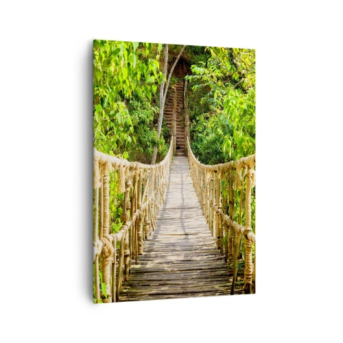Impression sur toile - Image sur toile - Un pont suspendu dans une forêt tropicale pleine de verdure - 70x100cm - Suspendu dans la nature - Décoration murale moderne pour le salon et la chambre ARTTOR