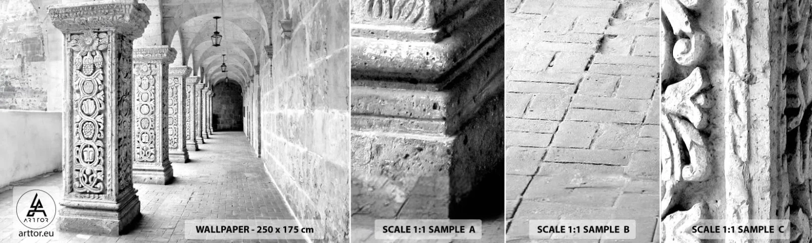 Échantillon De Papier Peint Standard Eco - Où cela mène-t-il…? - Architecture, Morceau, Noir et blanc - 100x30 cm