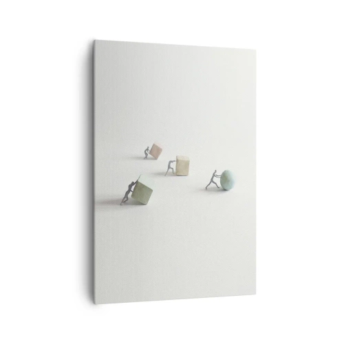 Impression sur toile - Image sur toile - Figurines miniatures poussant des formes sur un fond clair - 70x100cm - Rien que la vie - Décoration murale moderne pour le salon et la chambre ARTTOR