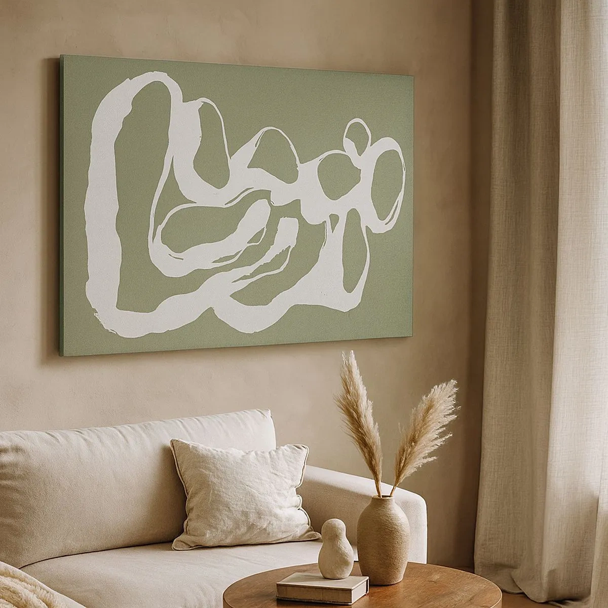 Impression sur toile - Image sur toile - Formes organiques en blanc sur fond vert - 70x50cm - L'appel de l'espace - Décoration murale moderne pour le salon et la chambre ARTTOR