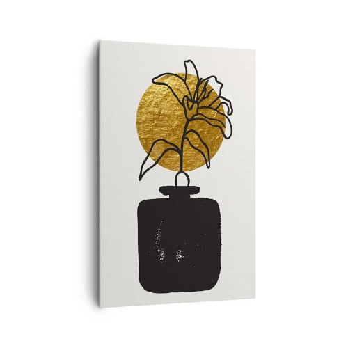 Impression sur toile - Image sur toile - Un dessin d'une fleur dans un vase sur un fond de cercle doré - 80x120cm - La beauté vaut son pesant d'or - Décoration murale moderne pour le salon et la chambre ARTTOR