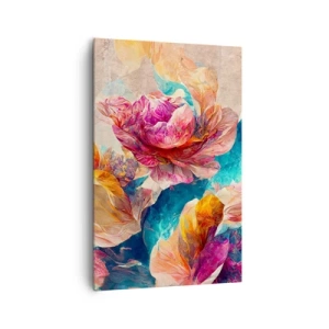 Impression sur toile - Image sur toile - Fleurs colorées sur fond beige - 80x120cm - Splendeur colorée du bouquet - Décoration murale moderne pour le salon et la chambre ARTTOR