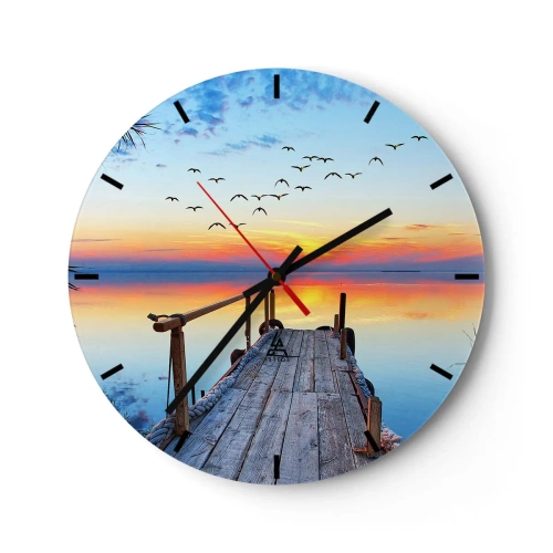 Horloge murale - Pendule murale - Une jetée sur le lac sous les rayons du soleil couchant - 30x30cm - Il est temps de rentrer... - Décoration murale moderne pour le salon, la cuisine et la chambre ARTTOR