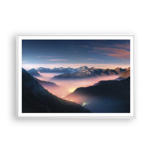 Affiche dans un cadre blanc - Poster - Lumière dans les vallées - 100x70 cm