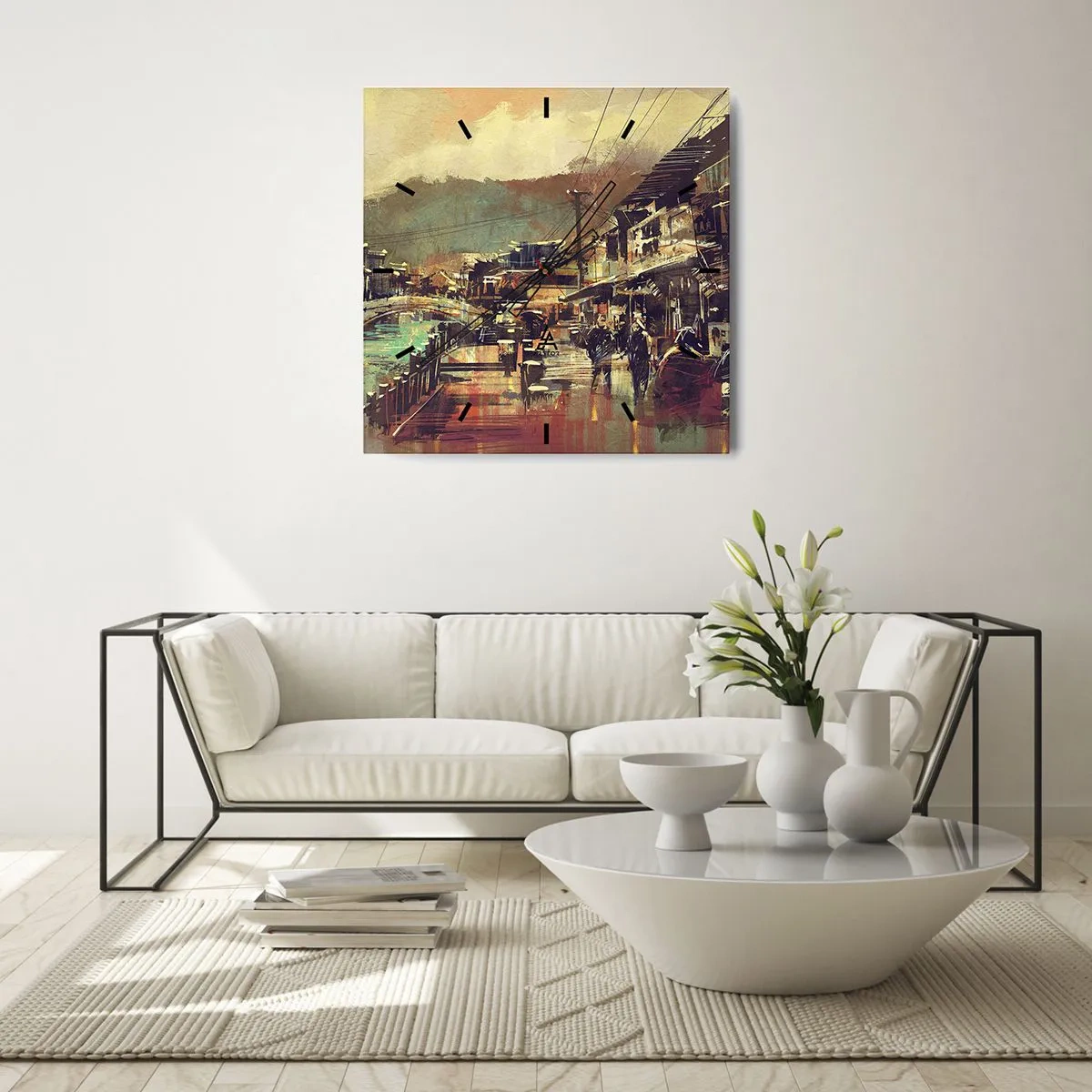Horloge murale - Pendule murale - Une ville avec un pont et des rues au style artistique - 30x30cm - La vie comme une richesse de gris - Décoration murale moderne pour le salon et la chambre ARTTOR