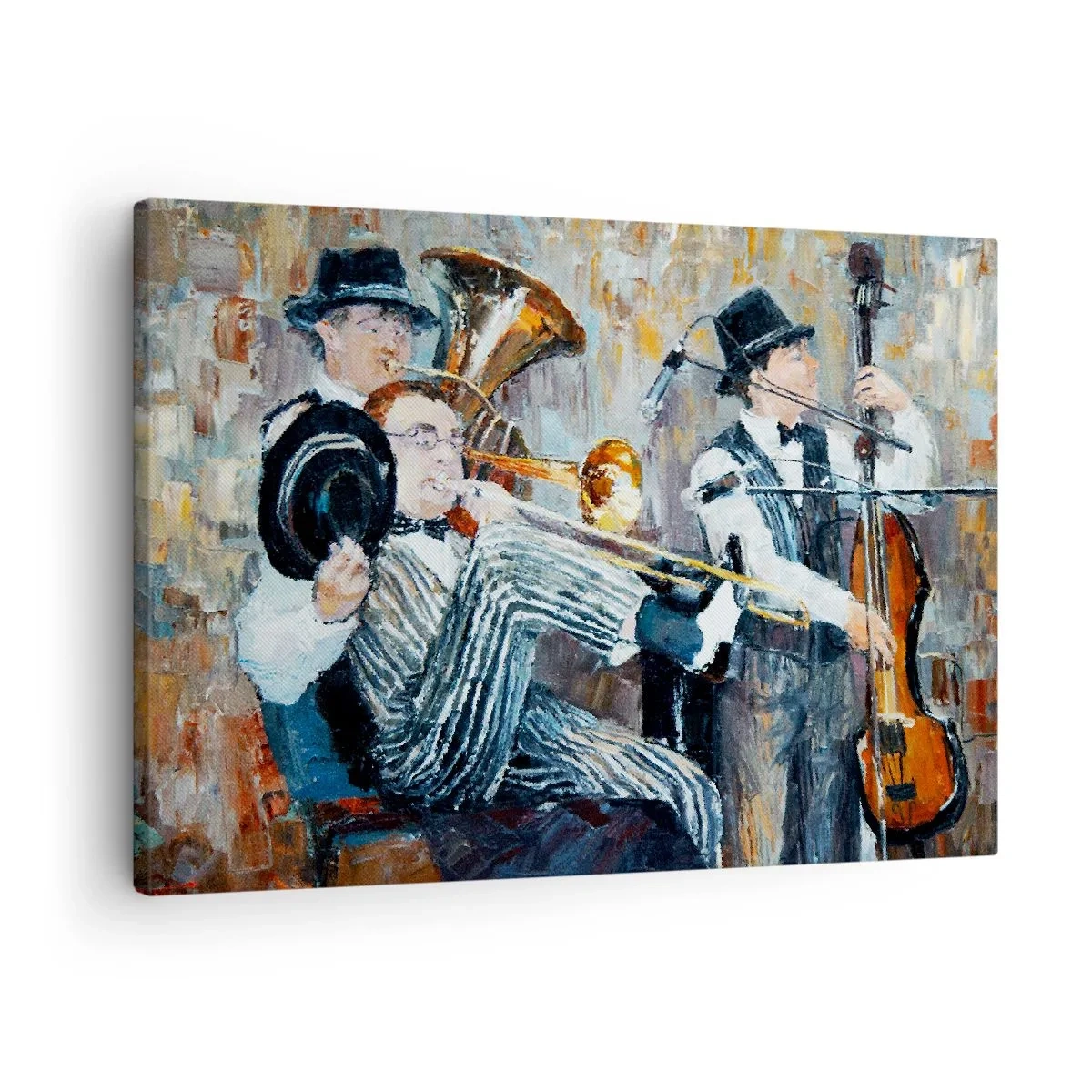 Impression sur toile - Image sur toile - Des musiciens de jazz dans un style pictural lors d'un concert - 70x50cm - C'est tout le Jazz - Décoration murale moderne pour le salon et la chambre ARTTOR