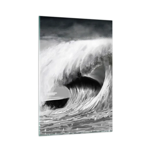 Impression sur verre - Image sur verre - Vague océanique spectaculaire en monochrome - 80x120cm - La colère de l'océan - Décoration murale moderne pour le salon et la chambre ARTTOR