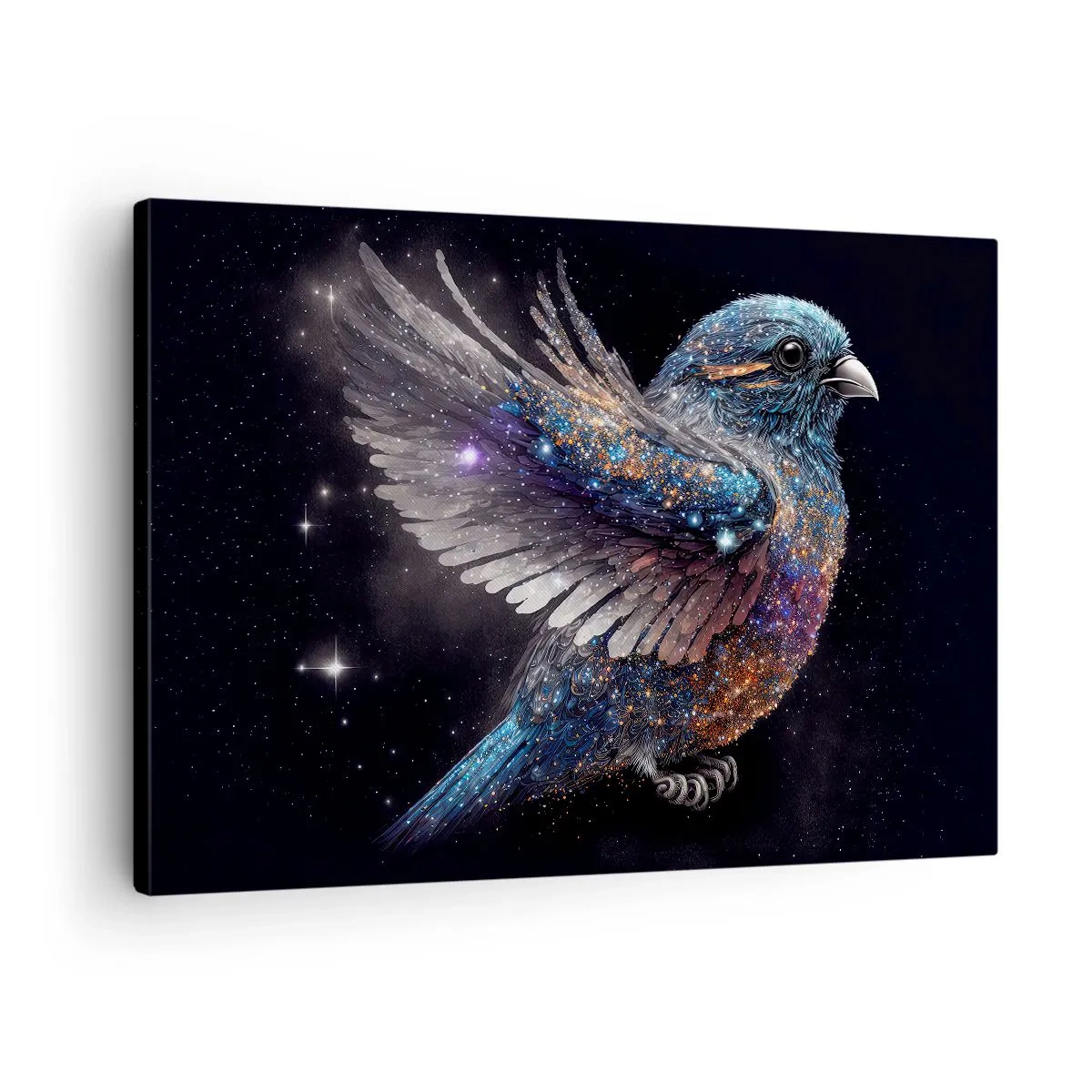 Impression sur toile - Image sur toile - Un moineau de style spatial avec un éclat de diamant - 70x50cm - Moineau de diamant - Décoration murale moderne pour le salon et la chambre ARTTOR
