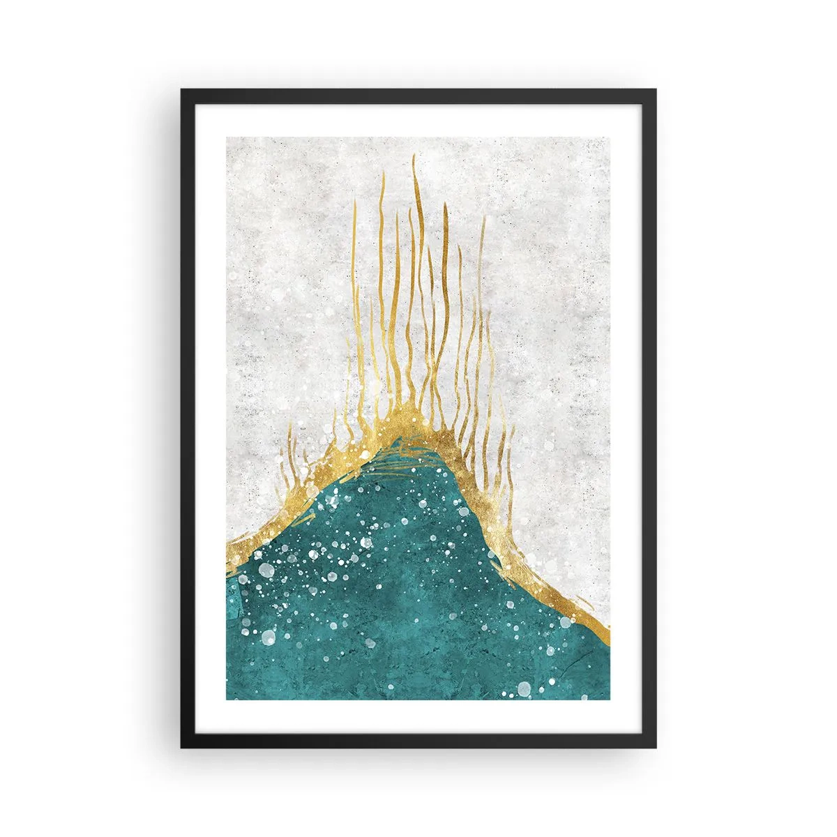Affiche dans un cadre noir - Poster - Composition abstraite en or et bleu - 50x70cm - Marée dorée - Décoration murale moderne pour le salon et la chambre ARTTOR