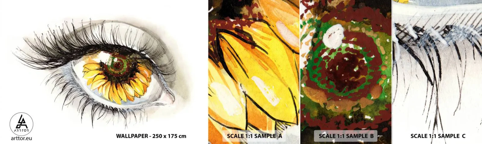 Échantillon De Papier Peint Standard Eco - Un look aussi chaud que l'été - Abstraction, Graphique, Œil - 100x30 cm