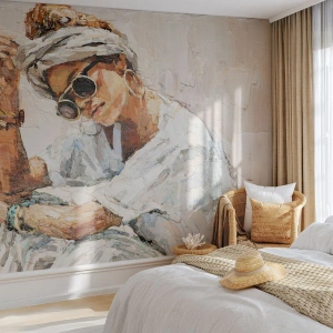 Papier Peint Photo Premium Sand - Portrait en plein soleil - Portrait, Bohème, Huile - 300x210 cm