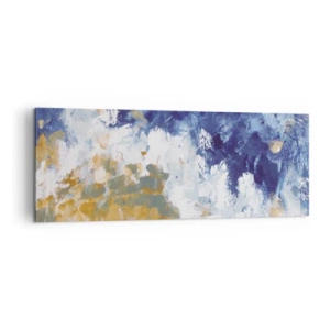 Impression sur toile - Image sur toile - Abstraction dans les tons de bleu, blanc et or - 140x50cm - Danse des éléments - Décoration murale moderne pour le salon et la chambre ARTTOR