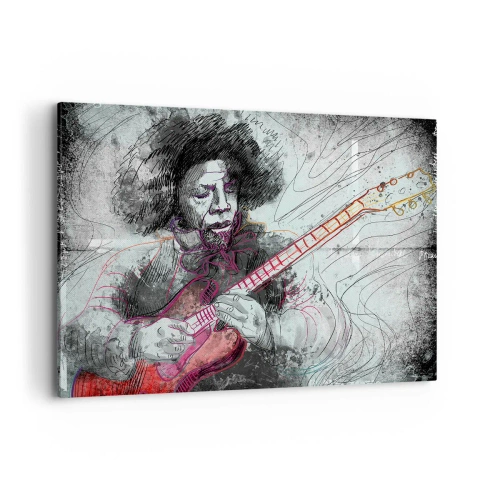 Impression sur toile - Image sur toile - Portrait artistique d'un guitariste en technique d'esquisse - 120x80cm - Sur les vagues de la musique - Décoration murale moderne pour le salon et la chambre ARTTOR