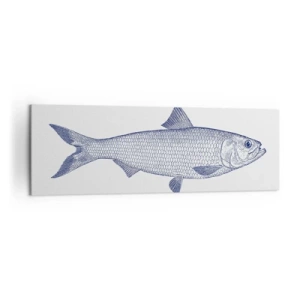 Impression sur toile - Image sur toile - Illustration d'un poisson dans des tons de bleu sur fond clair - 160x50cm - Salutations des mers du nord - Décoration murale moderne pour le salon et la chambre ARTTOR
