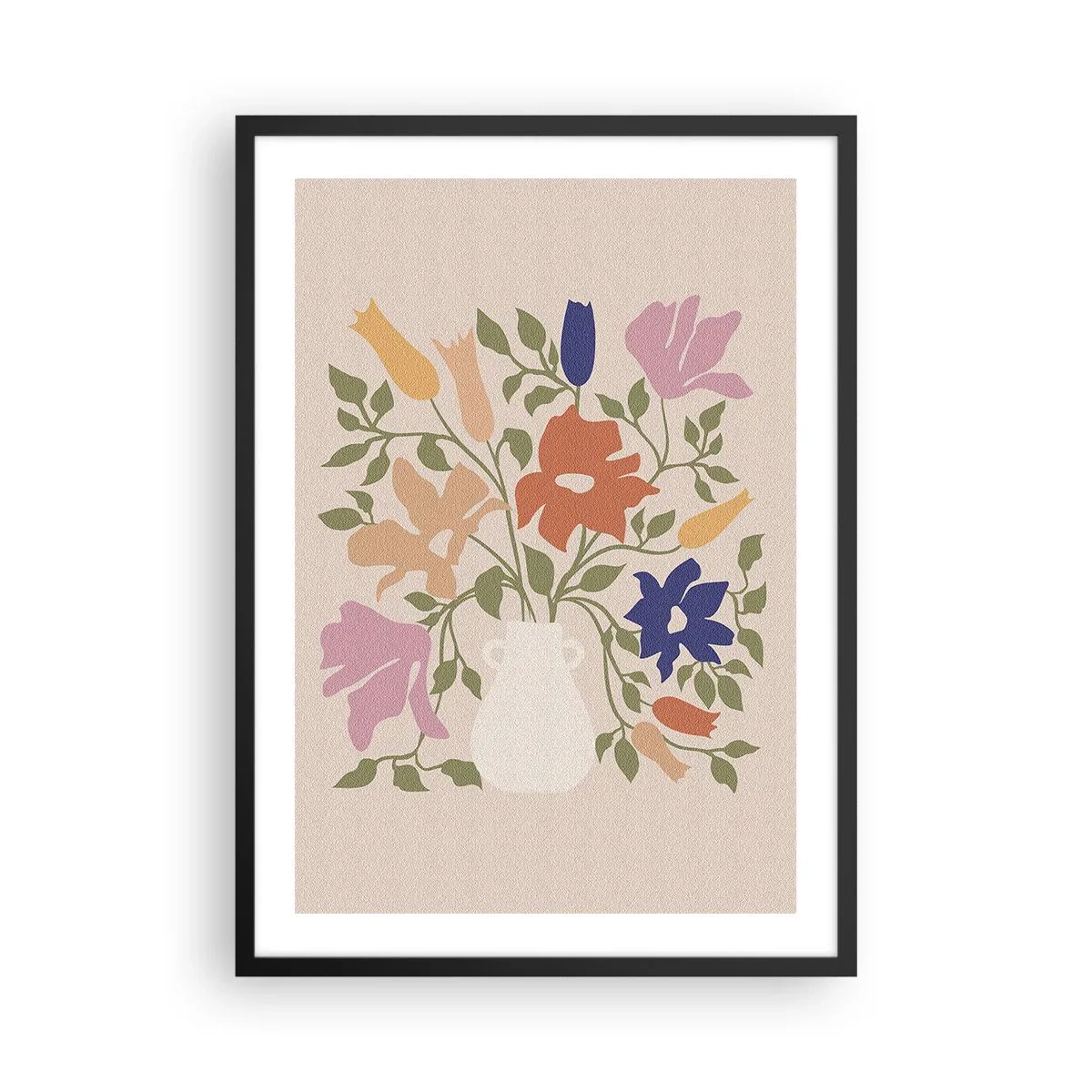 Affiche dans un cadre noir - Poster - Un bouquet de fleurs colorées dans un vase clair sur fond beige - 50x70cm - Bouquet délicat - Décoration murale moderne pour le salon et la chambre ARTTOR