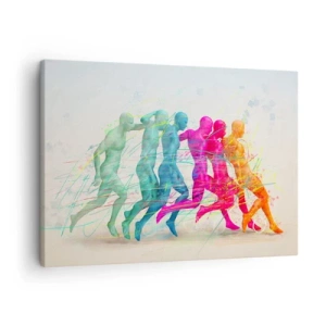 Impression sur toile - Image sur toile - Silhouettes colorées de coureurs en mouvement - 70x50cm - Harmonie du mouvement - Décoration murale moderne pour le salon et la chambre ARTTOR