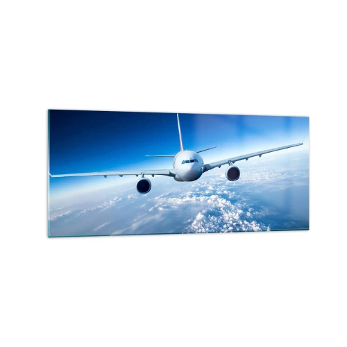Impression sur verre - Image sur verre - Un avion volant au-dessus des nuages contre un ciel bleu - 120x50cm - Je vole parce que je le veux - Décoration murale moderne pour le salon et la chambre ARTTOR