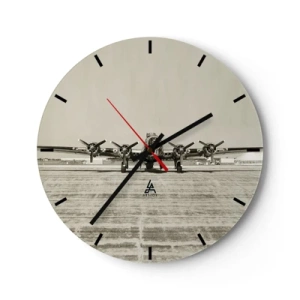 Horloge murale - Pendule murale - Avion vintage dans un aéroport rétro - 30x30cm - Toujours prêt! - Décoration murale moderne pour le salon, la cuisine et la chambre ARTTOR