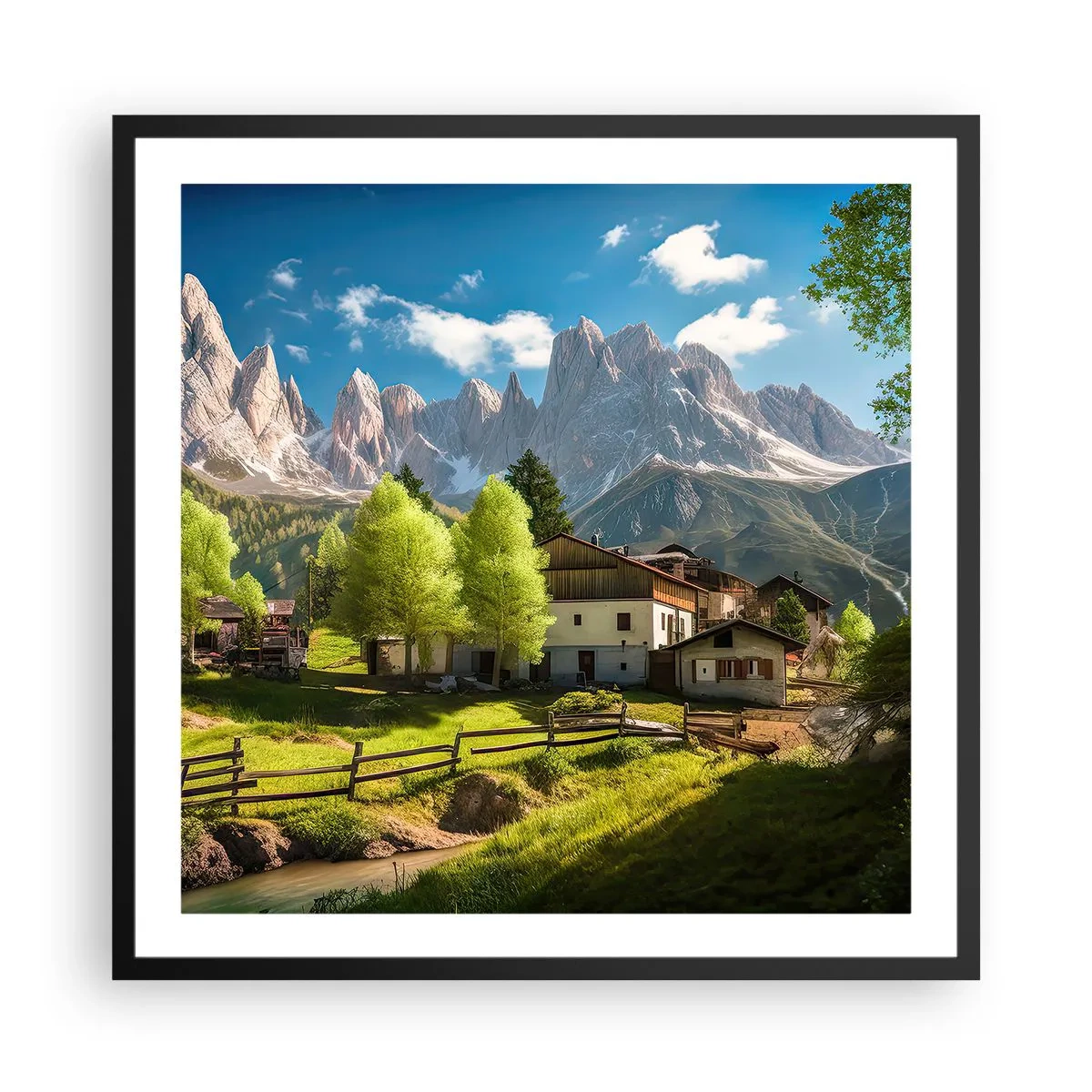 Affiche dans un cadre noir - Poster - Idylle alpine - 60x60 cm