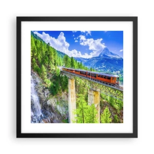 Affiche dans un cadre noir - Poster - Train dans les Alpes - 40x40 cm