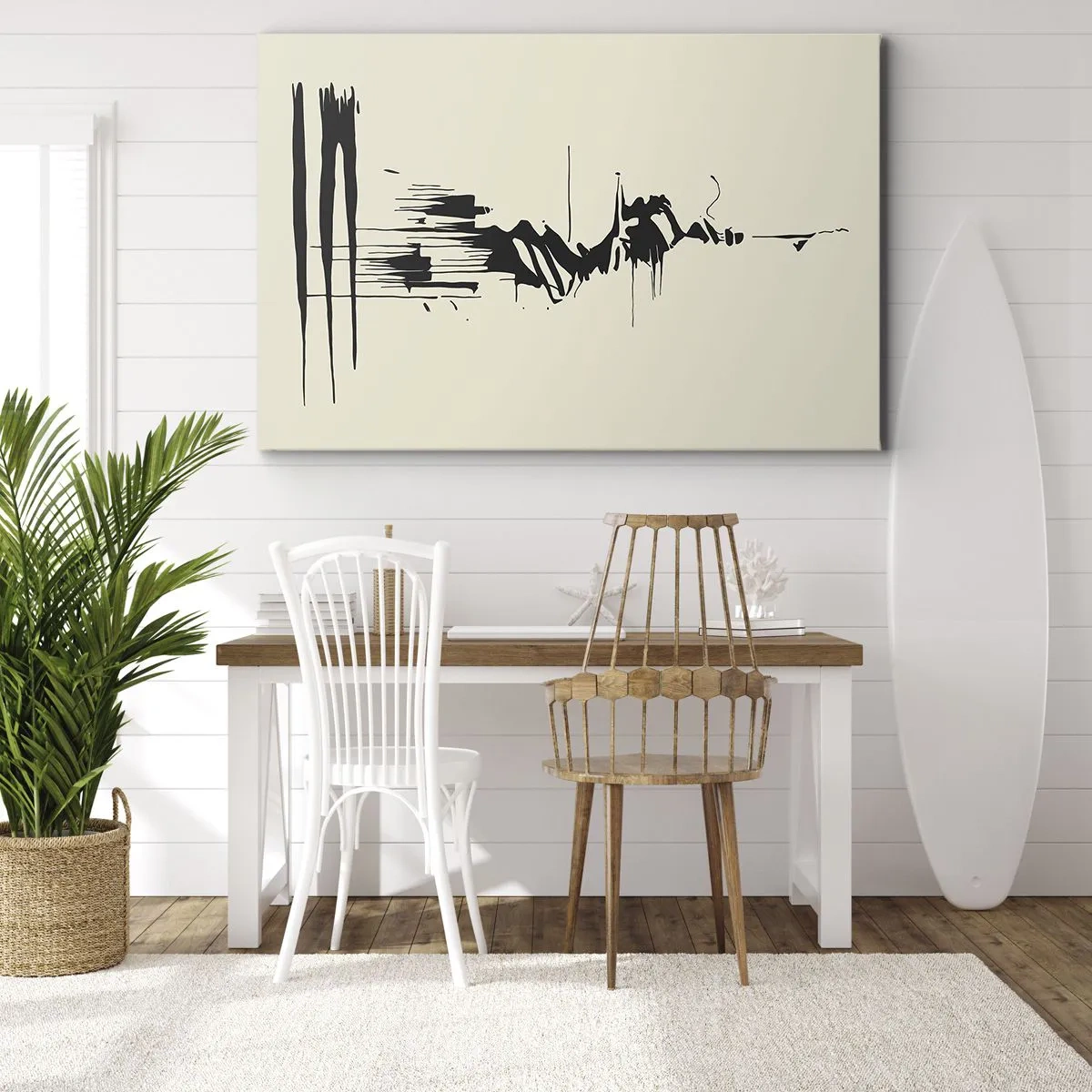 Impression sur toile - Image sur toile - Abstraction minimaliste avec des lignes noires sur un fond clair - 100x70cm - Abstraction hâtive - Décoration murale moderne pour le salon et la chambre ARTTOR