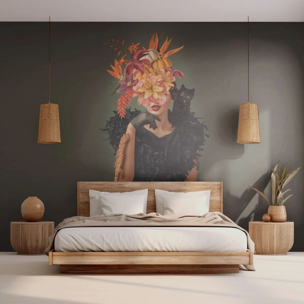 Papier Peint Photo Premium Canvas - Sort de sorcière - Abstraction, Femme, Fleurs - 150x105 cm