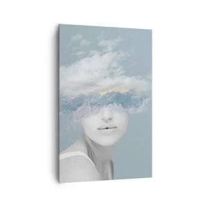 Impression sur toile - Image sur toile - Portrait d'une femme avec son visage caché derrière les nuages et les vagues - 80x120cm - La tête dans les nuages - Décoration murale moderne pour le salon et la chambre ARTTOR