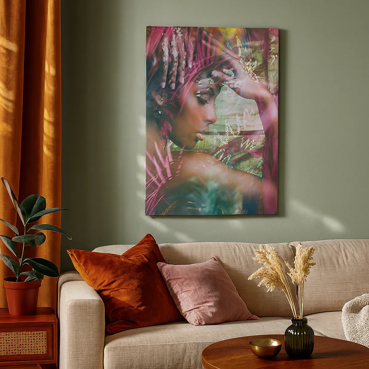 Impression sur toile - Image sur toile - Portrait d'une femme entourée d'une végétation exotique - 50x70cm - Dame Nature dans la jungle - Décoration murale moderne pour le salon et la chambre ARTTOR