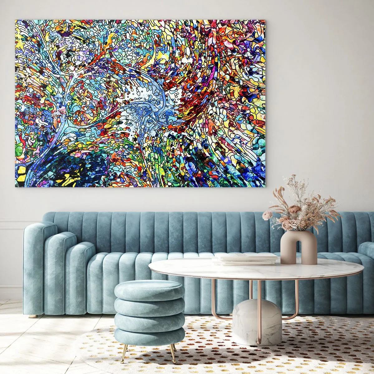 Impression sur verre - Image sur verre - Motifs abstraits colorés rappelant les vitraux - 100x70cm - Goutte de vitrail - Décoration murale moderne pour le salon et la chambre ARTTOR