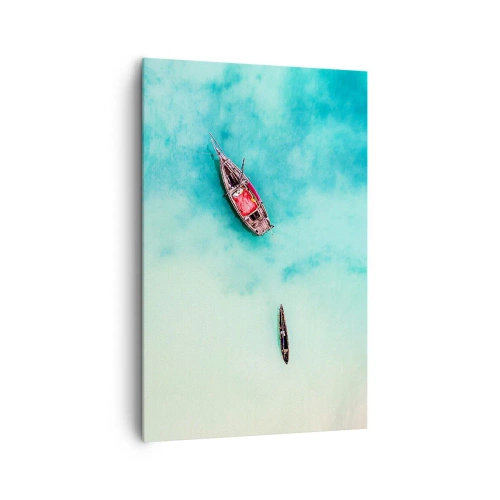 Impression sur toile - Image sur toile - Bateaux sur l'eau turquoise vus à vol d'oiseau - 80x120cm - Car sur les plages de Zanzibar, quand il y a un débordement d'eau... - Décoration murale moderne pour le salon et la chambre ARTTOR