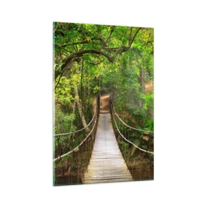 Impression sur verre - Image sur verre - Un pont suspendu entouré d'une forêt tropicale verte - 80x120cm - Parce qu'il y a une plante grimpante dans le jardin - Décoration murale moderne pour le salon et la chambre ARTTOR