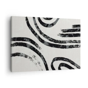 Impression sur toile - Image sur toile - Lignes abstraites noires et blanches sur fond clair - 70x50cm - À moitié arrêté - Décoration murale moderne pour le salon et la chambre ARTTOR