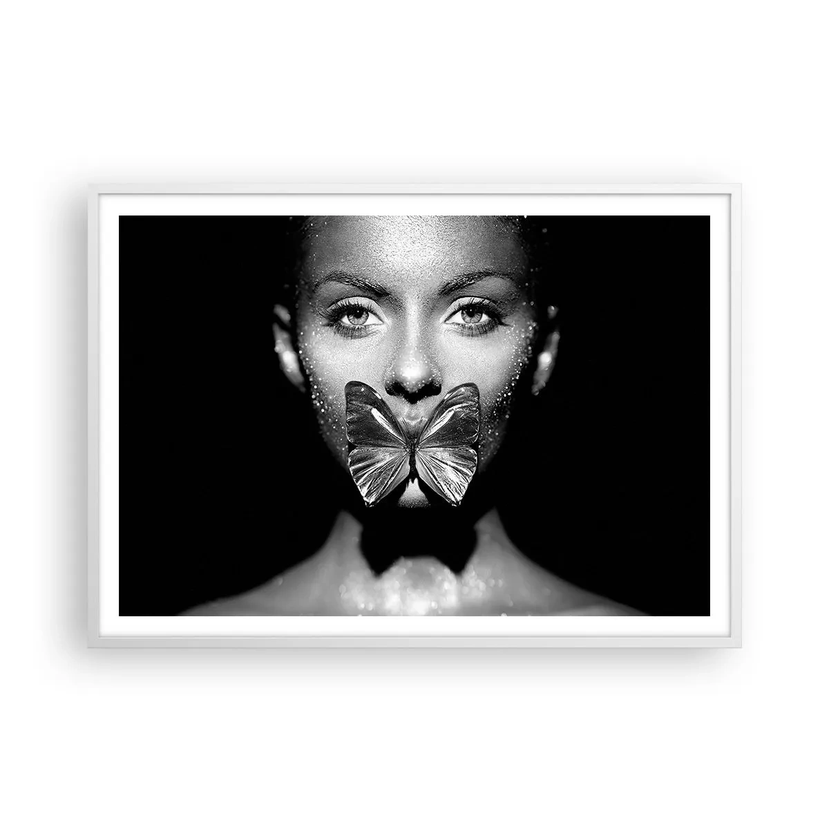 Affiche dans un cadre blanc - Poster - Baiser papillon - 100x70 cm