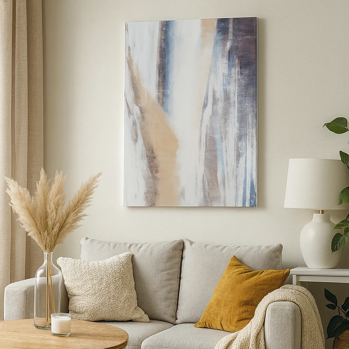 Impression sur toile - Image sur toile - Paysage d'hiver abstrait dans les tons de blanc et de bleu - 50x70cm - Composition hivernale - Décoration murale moderne pour le salon et la chambre ARTTOR