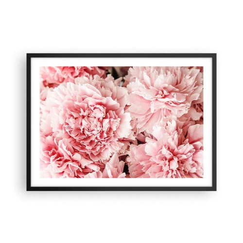Affiche dans un cadre noir - Poster - Pivoines roses subtiles dans un décor délicat - 70x50cm - Rêve rose - Décoration murale moderne pour le salon et la chambre ARTTOR