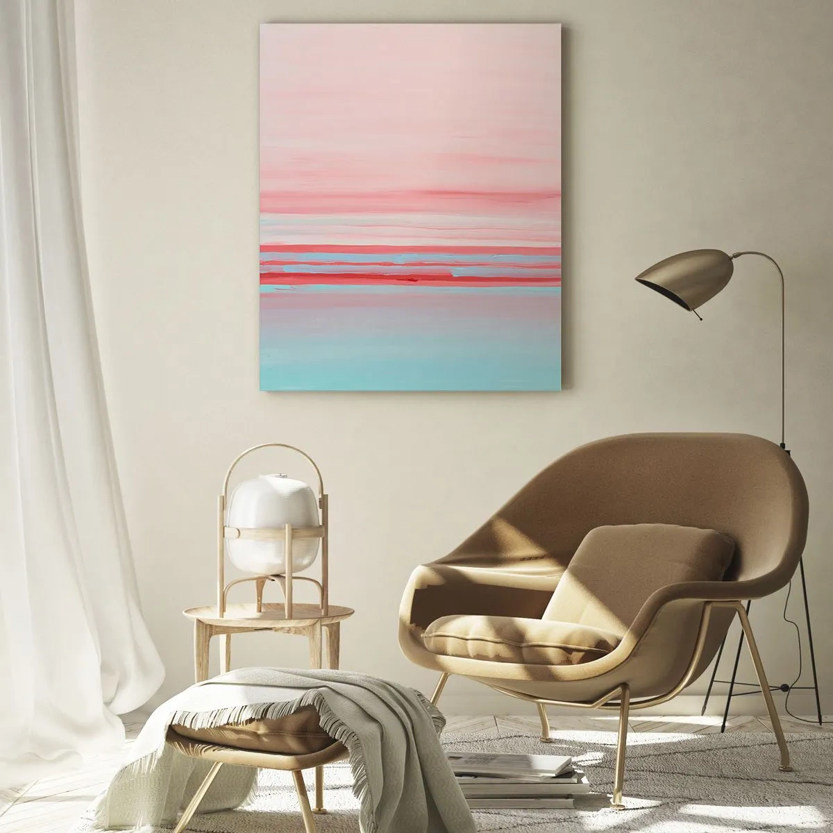 Impression sur verre - Image sur verre - Rayures verticales dans des tons pastel de rose et de bleu - 50x70cm - Abstraction à l'aube - Décoration murale moderne pour le salon et la chambre ARTTOR