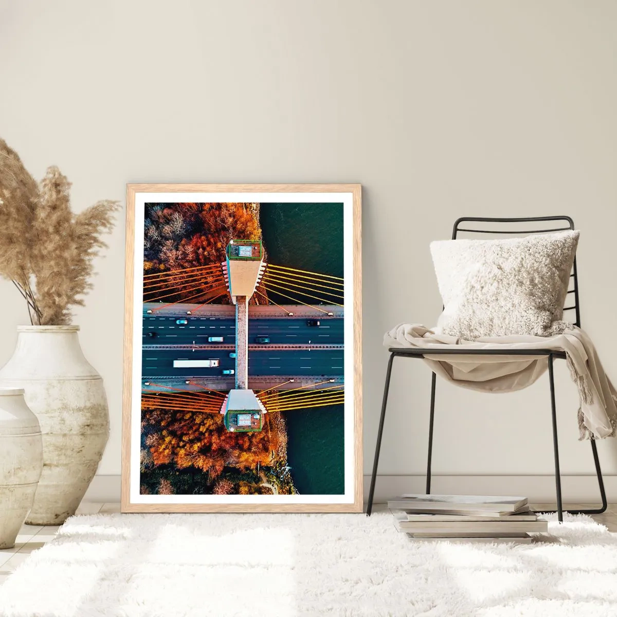 Affiche dans un chêne clair - Poster - Au dessus de l'eau et de la forêt - 40x50 cm