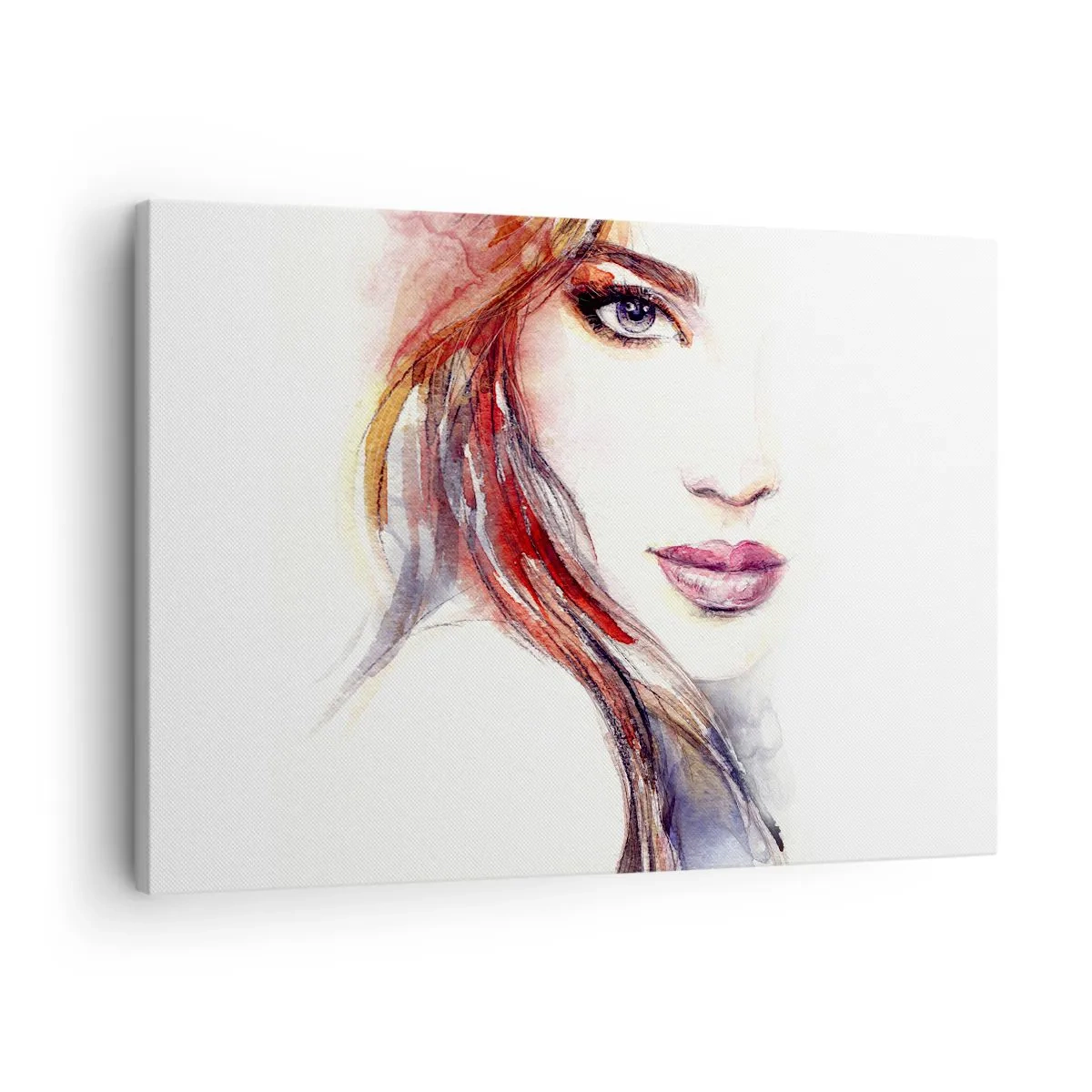 Impression sur toile - Image sur toile - Une aquarelle subtile du visage d'une femme au regard expressif. - 70x50cm - Vademecum - suivez-moi - Décoration murale moderne pour le salon et la chambre ARTTOR