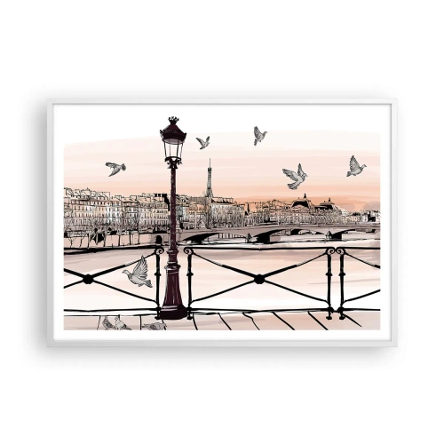 Affiche dans un cadre blanc - Poster - Sur les toits de Paris - 100x70 cm