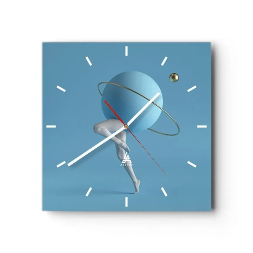 Horloge murale - Pendule murale - Une sphère bleue avec une orbite et des jambes humaines contre le ciel - 30x30cm - Et les planètes deviennent folles - Décoration murale moderne pour le salon et la chambre ARTTOR